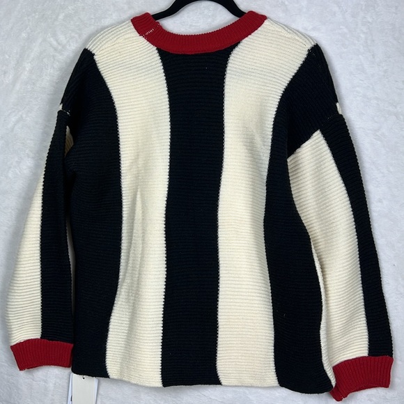 Commense Oversized Black White Red Bold Stripes Color Block Soft Knit Sweater - Picture 12 of 14